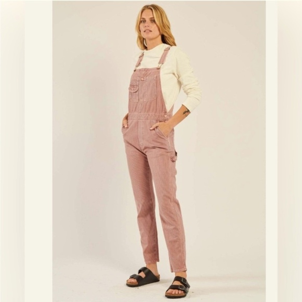 MOTHER The Scrapper Overalls in Rainbow Choo Choo Shrimp Size Small